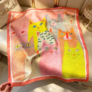 Frühling Sommer Seidengefühl Schuf Damen bunte künstlerische Ölgemälde Katze Druck quadratisch