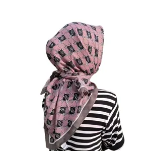 Women floral print headscarf lightweight silk scarf summer sun protection hijab main view