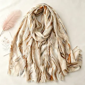 Retro abstract printed women scarf lightweight gauze beach sunscreen fashionable shawl headwrap