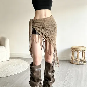 Women Fashion Knitted Hollow Fringe Triangular Scarf Shawl Casual Lazy Style Cardigan Outerwear Wrap