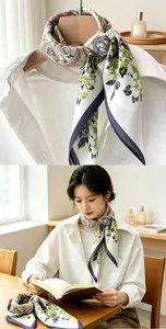 Elegant 100% mulberry silk scarf for women, featuring chic floral print and soft drape.