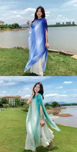 New Chinese style gradient shawl beach scarf sun protection wrap with traditional knot buttons.