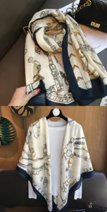 Luxury 130cm square scarf linen shawl, stylish fashion travel sun protection headwear.