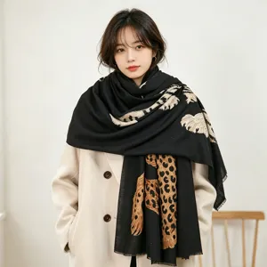 Women Fashion Leopard Print Scarf Polyester Soft Warm Winter Shawl European Street Style Long Neck Scarf