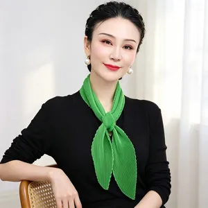 Green pleated long ribbon scarf for women, fashionable solid color summer neckerchief main view