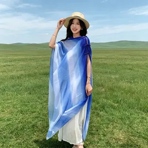 New Chinese style gradient shawl women sun protection silk scarf beach towel versatile photo