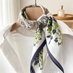 Elegant 100% silk floral square scarf for women, chic neckerchief and sun protection wrap.