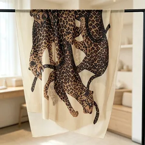 Elegant leopard print long scarf for women, high-end retro fashion shawl for travel and daily wear.