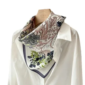 Elegant 100% mulberry silk scarf, vintage paisley floral design for women summer fashion.