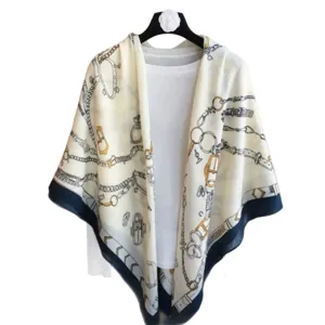 130cm large square silk scarf luxury chain print sun protection shawl elegant women wrap