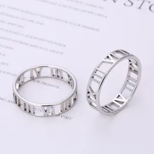 Edelstahl römische Ziffern hohler Ring minimalistisch Mode silber Schmuck Detail Ansicht