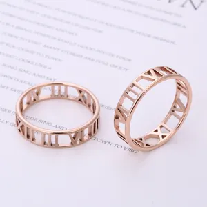 Edelstahl Laser geschnittener römischer Ziffern Ring minimalistische Mode Detailansicht