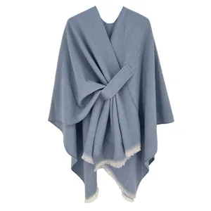 Solid color warm cape shawl for autumn and winter, elegant imitation cashmere poncho main view.