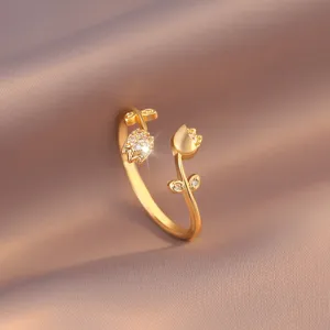 Elegant 18k gold plated flower open ring sparkling cubic zirconia dainty jewelry for women