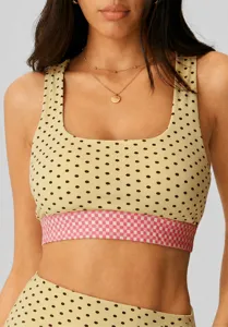 Sport-bh met stippen en vierkante hals, comfortabele fitness yoga crop-top met geruite zoom.