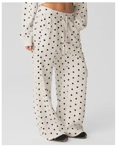 Dames polkadot wijde broek casual herfst joggingbroek met zakken en comfortabel trekkoord.