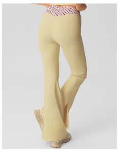 Nude feel high waist split flare yoga pants with polka dot waistband for women casual sports.