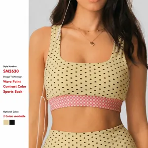 Dames Polka Dot Vierkante Hals Sportbeha Hoge Impact Schokbestendig Yoga Vest Top Met Contrast Ruitjes Zoom Voor Fitness Pilates