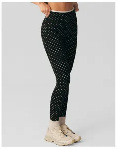 Zwarte en witte polkadots hoge taille yoga leggings voor dames fitness en training.