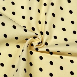 Gele stippen stretch stof voor sportkleding, 75% nylon en 25% elastaan zacht materiaal.