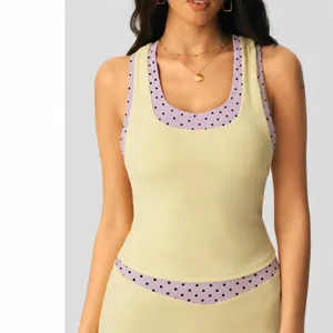 Dames Polka Dot Nep Tweedelig Yoga Vest Slanke Pasvorm Kleurblok High Support Sport Tanktop Vochtafvoerend Gym Top