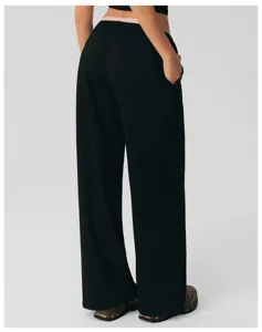 Dames hoge taille casual broek met contrasterende roze tailleband, comfortabele pasvorm.