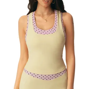 Dames sport yoga tanktop met polkadots vals tweedelig ontwerp, slanke pasvorm training.