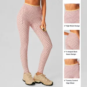 Roze gestippelde hoge taille yoga legging voor dames fitness hardloop sport broek