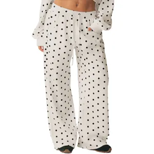 Dames wijde joggingbroek met stippen, casual sweatpants met trekkoord voor de herfst.