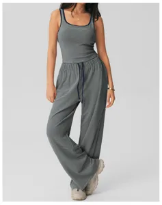 Conjunto casual de top sin mangas a rayas y pantalón ancho con cordón ajustable cómodo