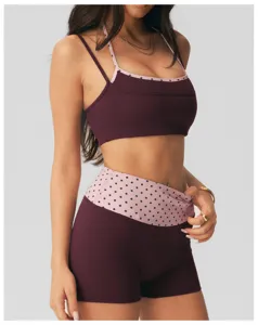 Dames polkadots yogaset halter sportbeha hoge taille fitness workout sportkleding set