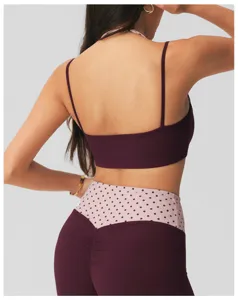 Dames polka dot hoge taille yogabroek halter sportbh fitness sportkleding set detail view