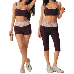 Dames polka dot halter yogaset fitness sportbeha en hoge taille korte broek sportkleding.