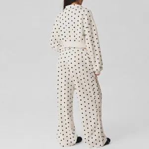 Dames polka dot huispak set met rits crop top brede broek casual loungewear outfit