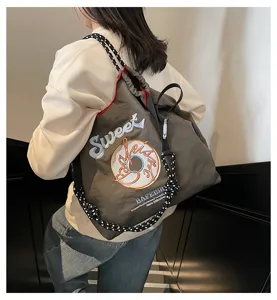 Japanese embroidered nylon women tote bag minimalist donut shoulder bag casual lightweight
