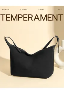 Women's black suede shoulder bag retro dumpling handbag casual commuter underarm bag chic