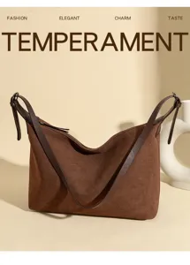 Women Vintage Suede Shoulder Bag Hobo Handbag Casual Commuting Brown Dumpling Bag