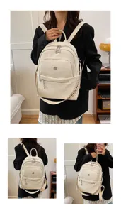 Close-up detail view of women fashion PU leather casual backpack with multi-pocket and straps.