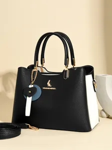 Elegant black and white women handbag PU leather fashion commuting shoulder messenger bag