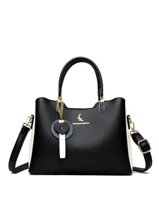 Stylish women handbag shoulder crossbody bag in black and white with kangaroo logo design.