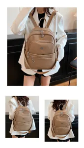 Stylish large capacity women's leather backpack for daily travel, commute, and casual wear.