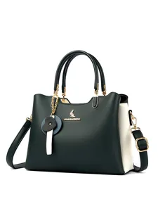 Women Green White Leather Handbag Casual Tote Crossbody Shoulder Bag Stylish Daily