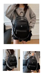 Women black leather fashion backpack, large capacity casual travel school bag lightweight.