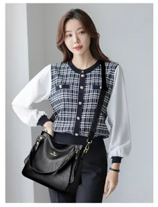 Crossbody soft leather shoulder bag for women, large capacity casual tote purse with wide strap.