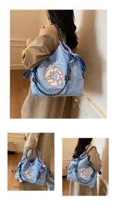 Japanese style embroidered nylon women large handbag casual minimalist shoulder donut tote bag