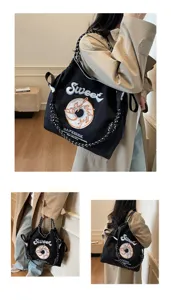 Japanese embroidery nylon women large tote bag casual minimalist shoulder shopping bag