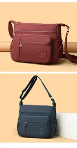 Multi-layer nylon crossbody bag for women, casual waterproof shoulder bag with multi pockets.