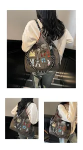 Stylish nylon embroidered shoulder bag with large capacity, perfect for casual use.