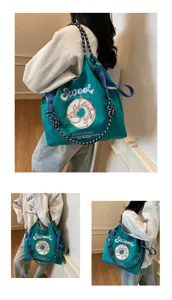 Japanese embroidery nylon women tote bag casual sweet donut shoulder bag lightweight.