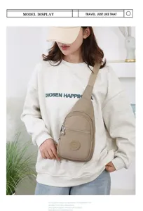Casual nylon chest bag for women, lightweight solid color crossbody sling bag for daily travel use.